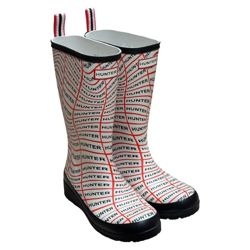 Hunter WFT2065RMA Play Boot Tall Sonic Logo Print Rain Boots White/Red US 6